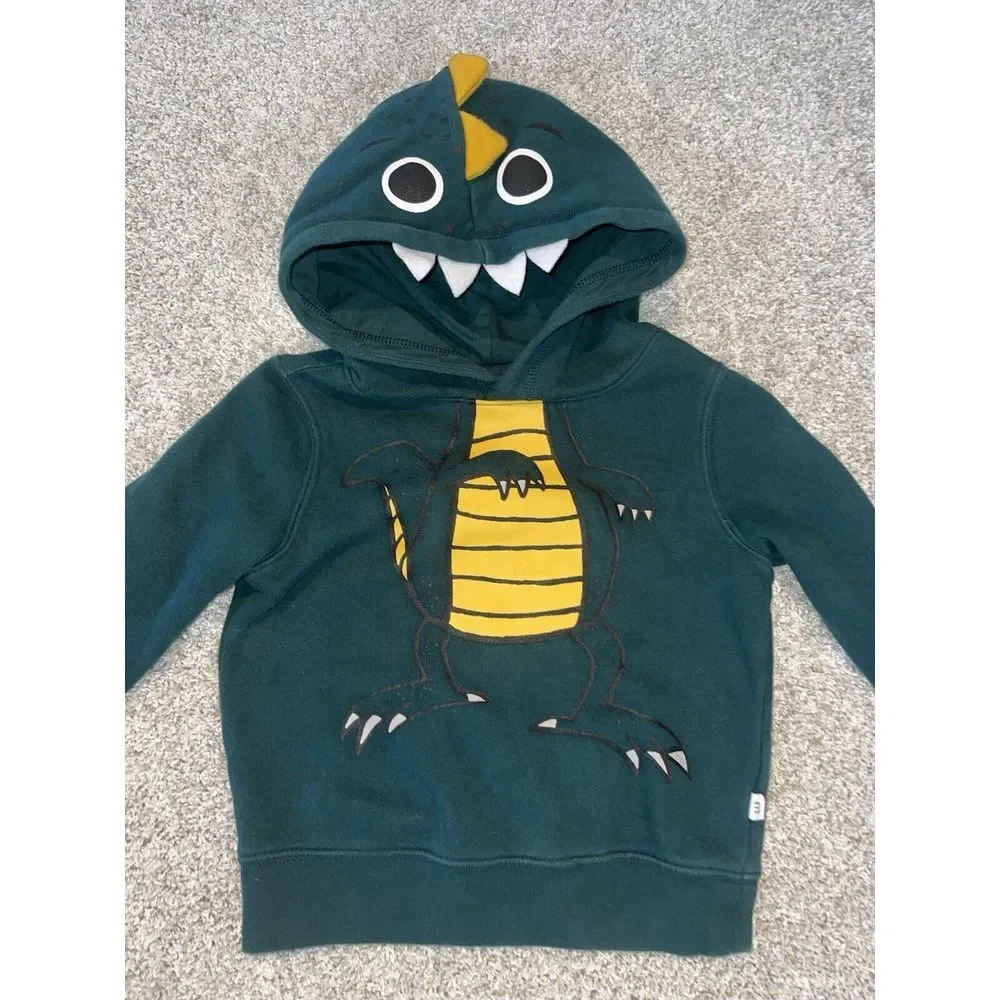 Baby GAP 3D Dinosaur Hooded Sweatshirt Green Sz 3T‎